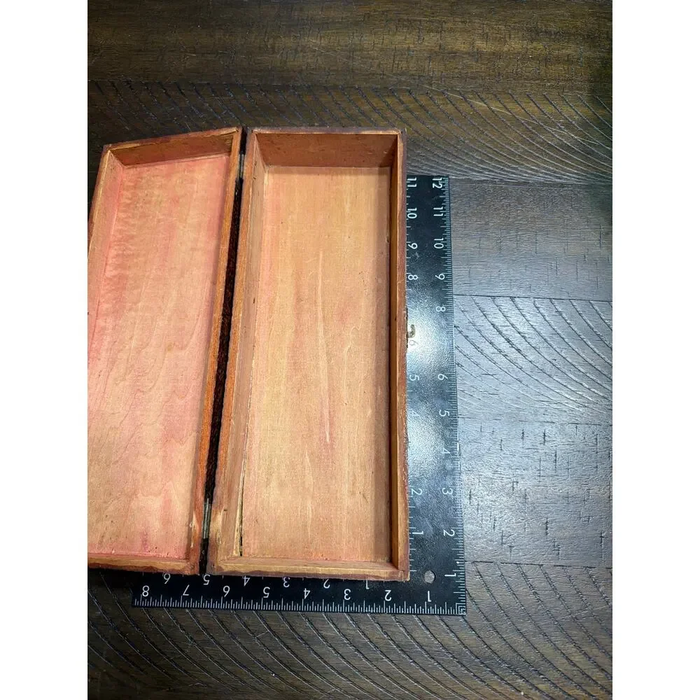 Antique 1906 Pyrography Wood Glove Box Arts Crafts Floral Pokerwork Dated 1907